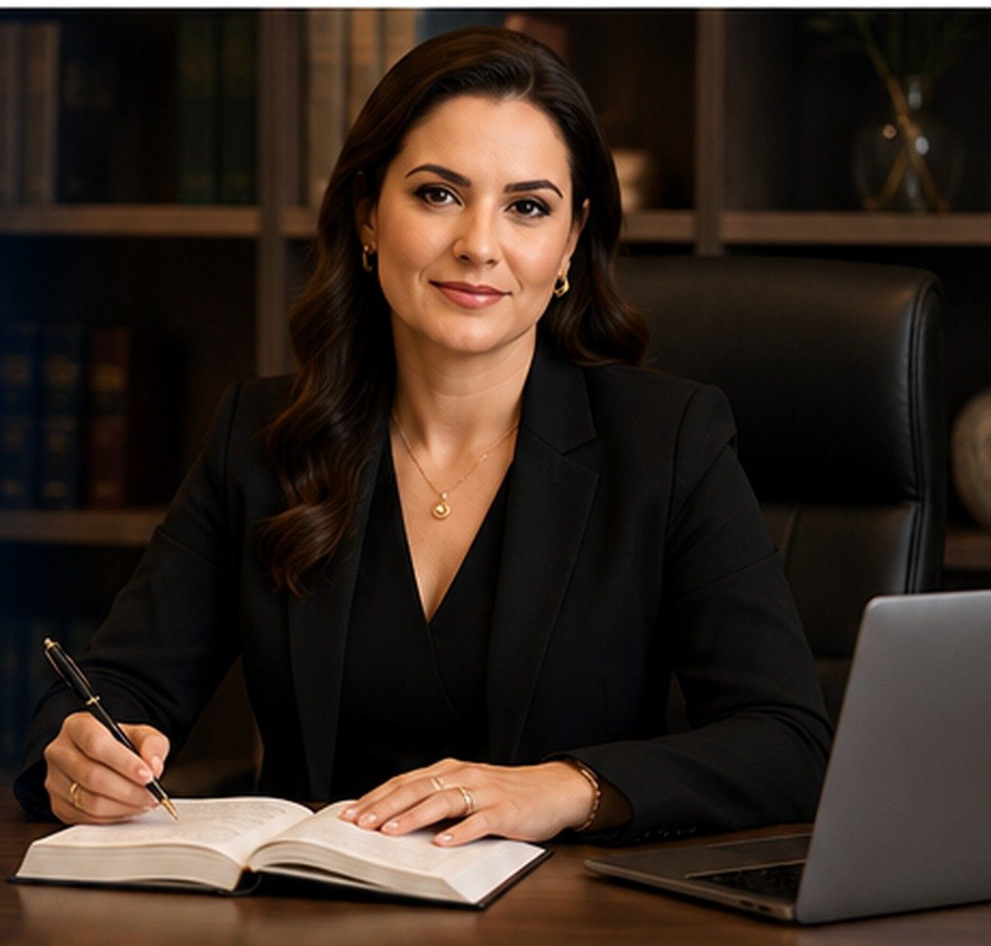 Profissional em ambiente corporativo de advocacia
